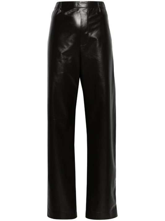 Black Low-waist Straight-leg Leather Trousers