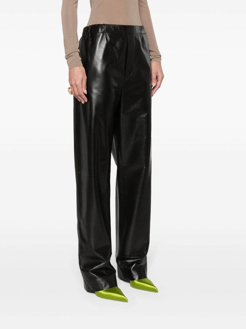 Black Low-waist Straight-leg Leather Trousers