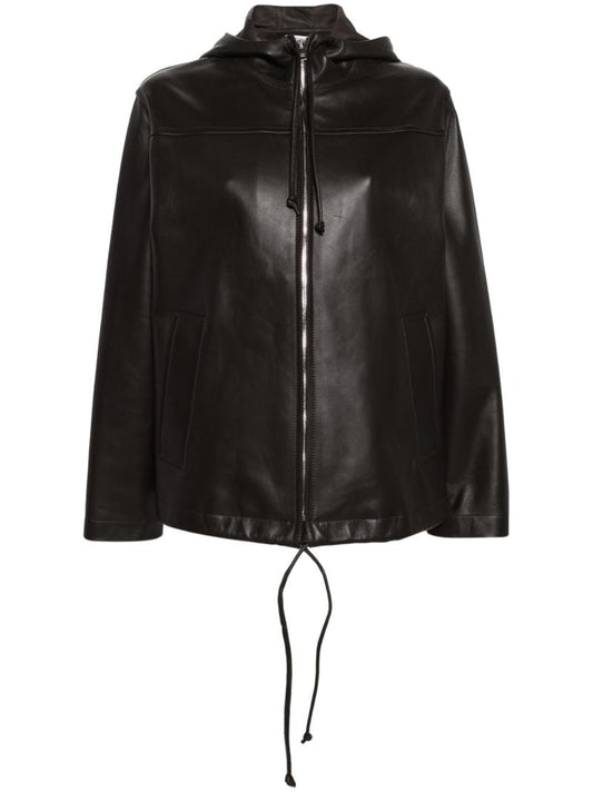 Brown Hooded Leather Jacket