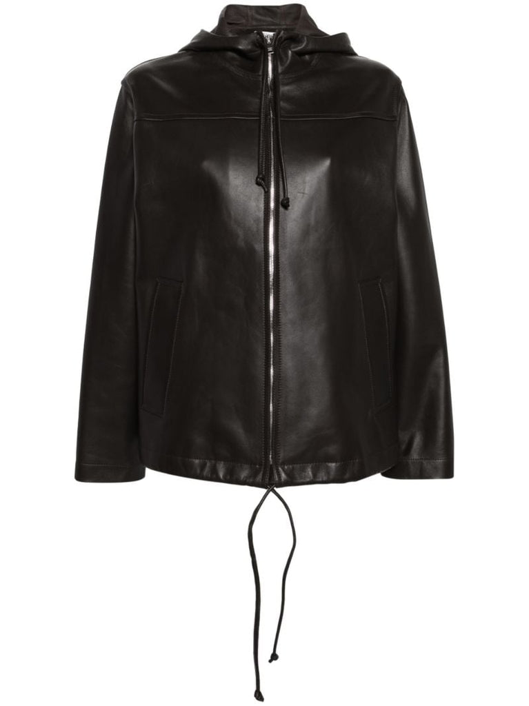 Brown Hooded Leather Jacket