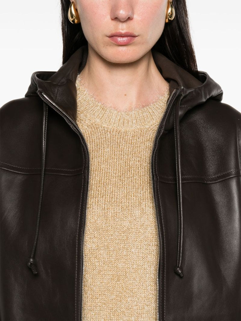 Brown Hooded Leather Jacket
