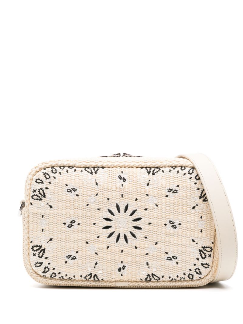 Neutral Bandana-embroidered Raffia Messenger Bag