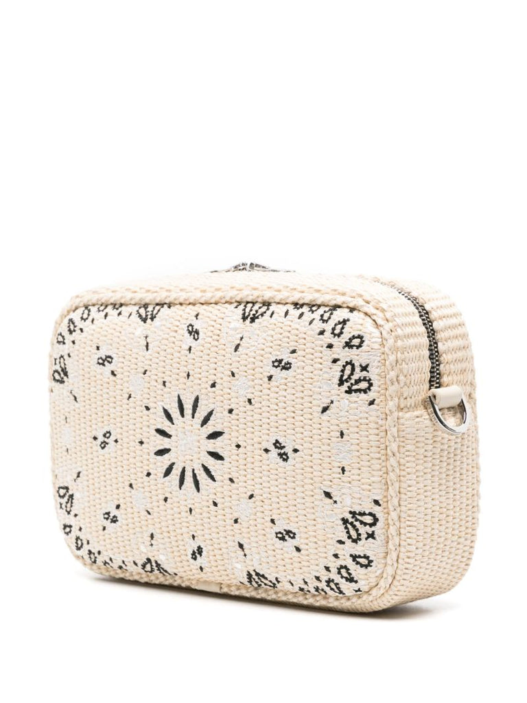 Neutral Bandana-embroidered Raffia Messenger Bag