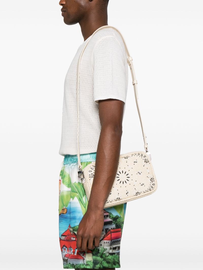 Neutral Bandana-embroidered Raffia Messenger Bag