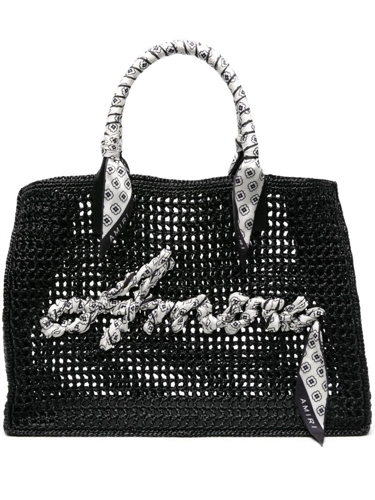 Black Logo-appliquÃ_x0083_Â© Raffia Tote Bag