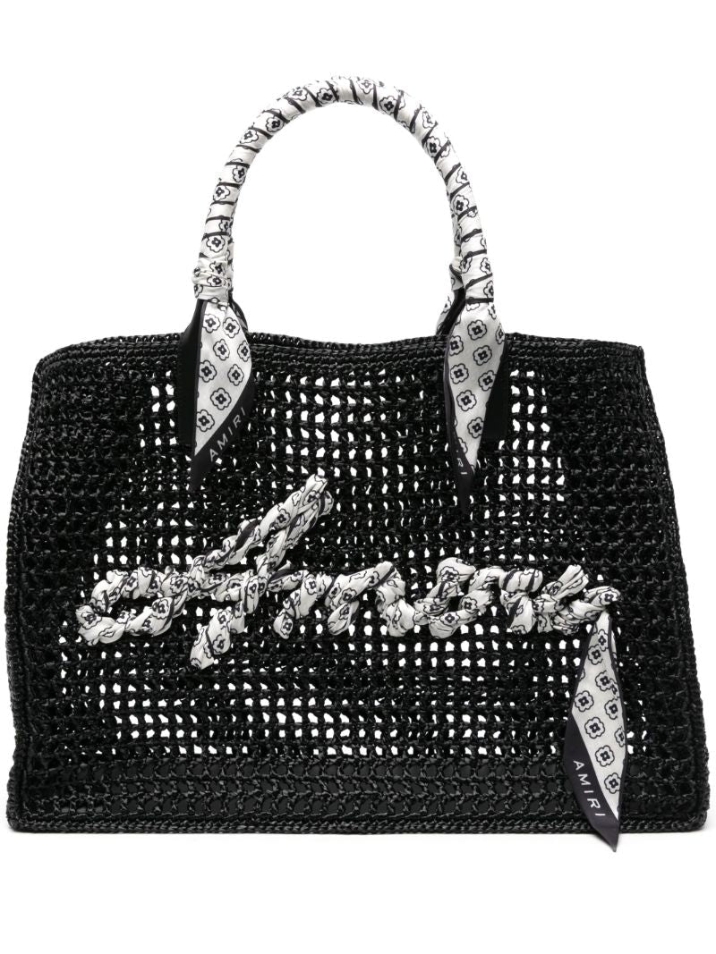 Black Logo-appliquÃ_x0083_Â© Raffia Tote Bag
