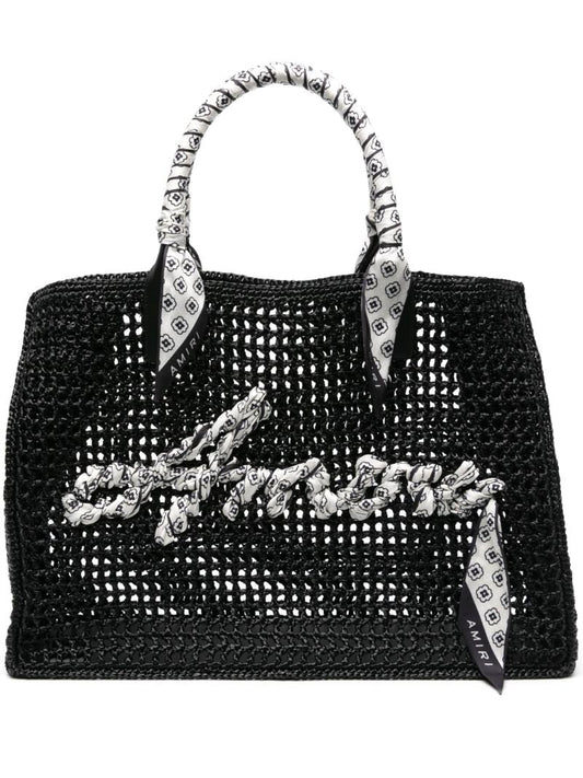Black Logo-appliquÃ_x0083_Â© Raffia Tote Bag