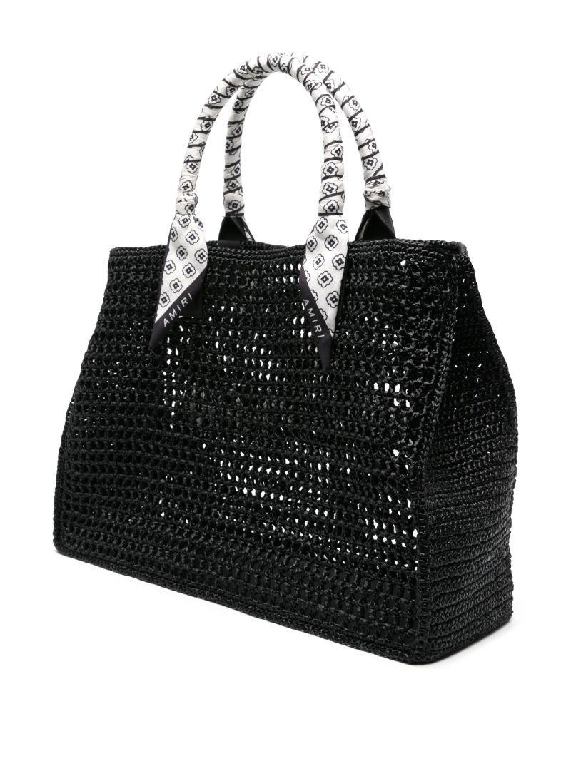 Black Logo-appliquÃ_x0083_Â© Raffia Tote Bag