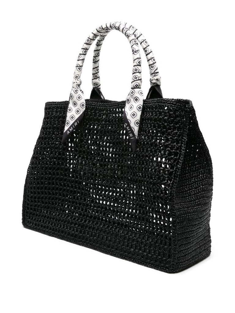 Black Logo-appliquÃ_x0083_Â© Raffia Tote Bag