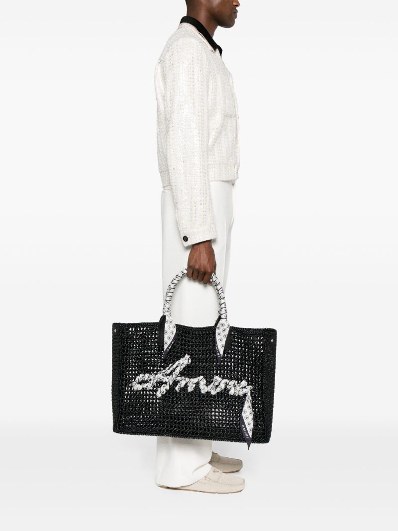 Black Logo-appliquÃ_x0083_Â© Raffia Tote Bag