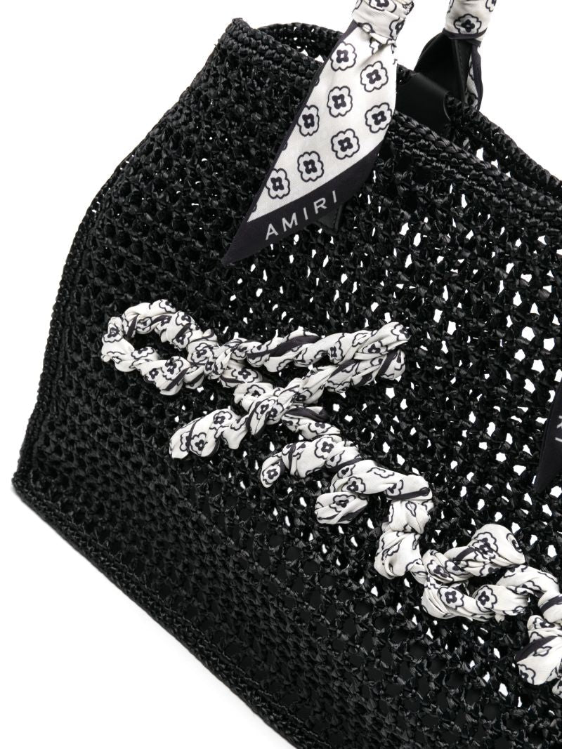 Black Logo-appliquÃ_x0083_Â© Raffia Tote Bag
