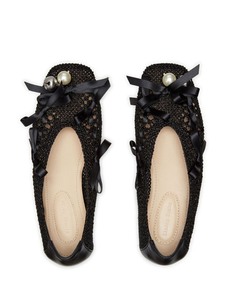 Black Bell Charm Crochet Ballerina Shoes