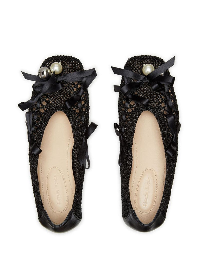 Black Bell Charm Crochet Ballerina Shoes