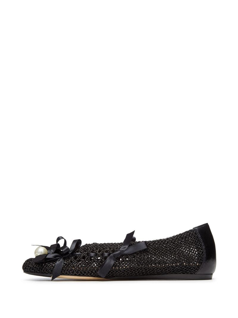 Black Bell Charm Crochet Ballerina Shoes