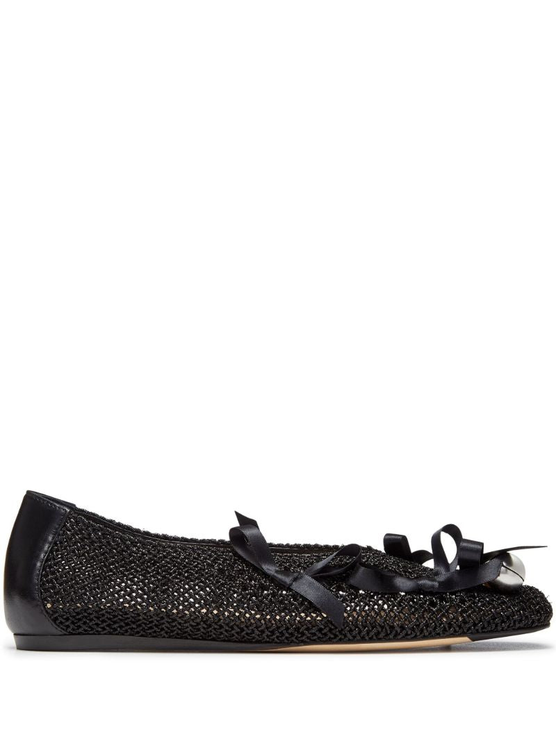 Black Bell Charm Crochet Ballerina Shoes