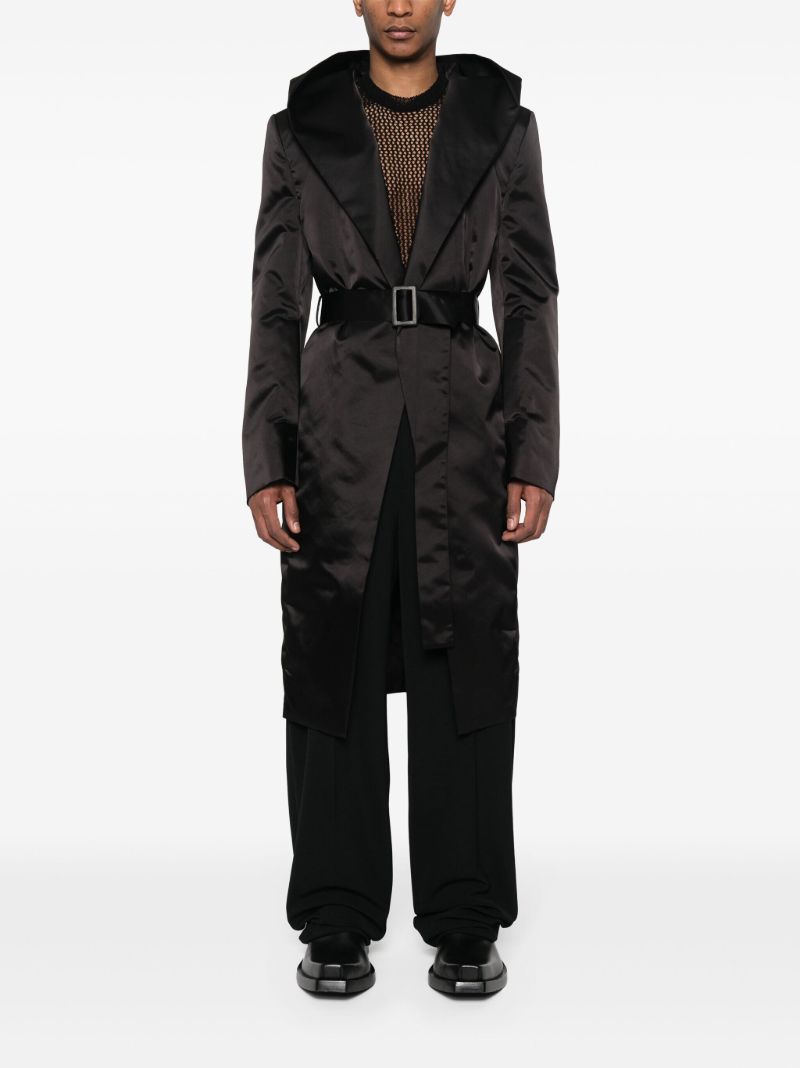 Black Hooded Belted Coat
