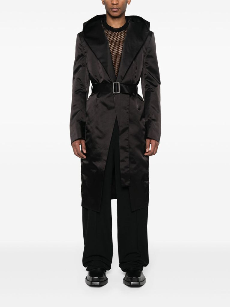 Black Hooded Belted Coat