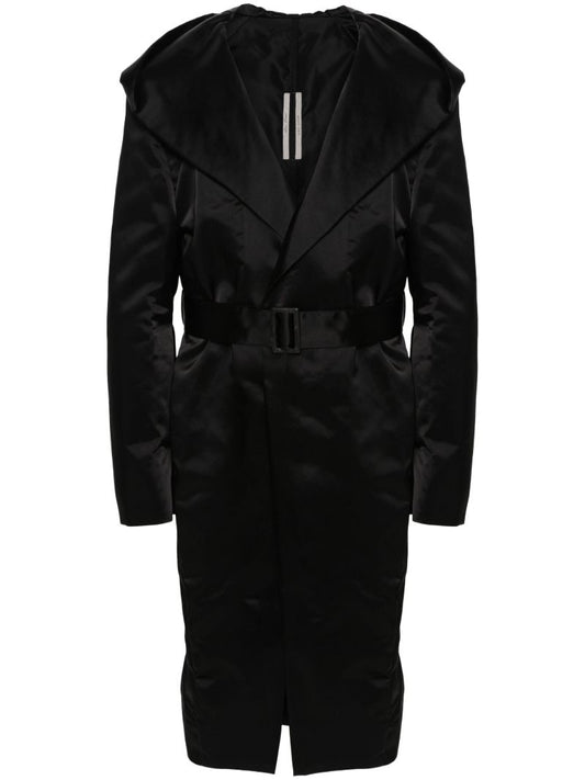 Black Hooded Belted Coat
