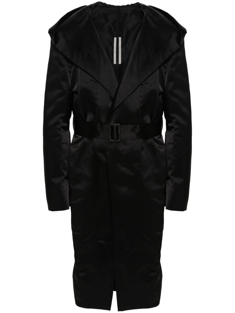 Black Hooded Belted Coat
