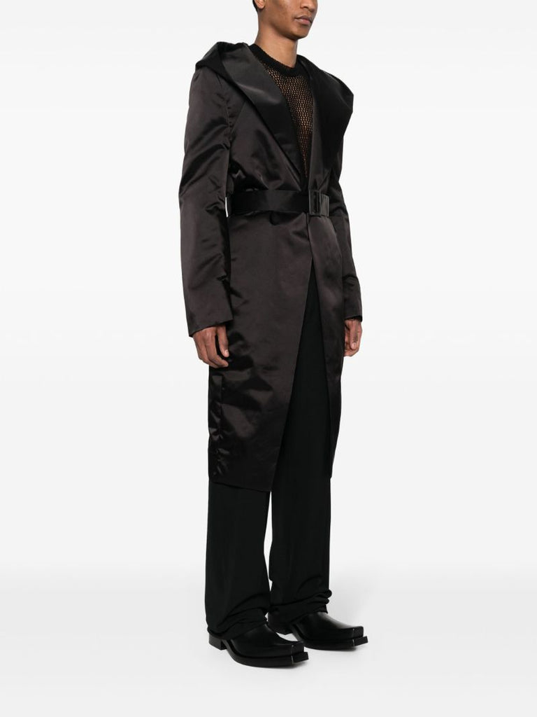 Black Hooded Belted Coat
