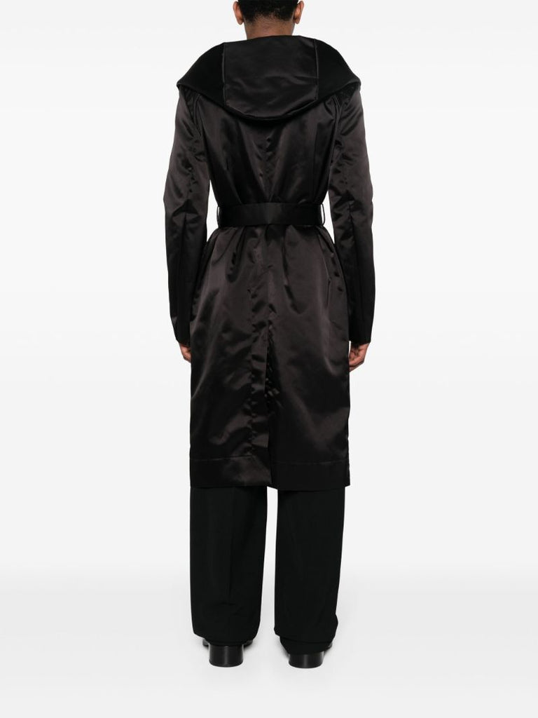 Black Hooded Belted Coat