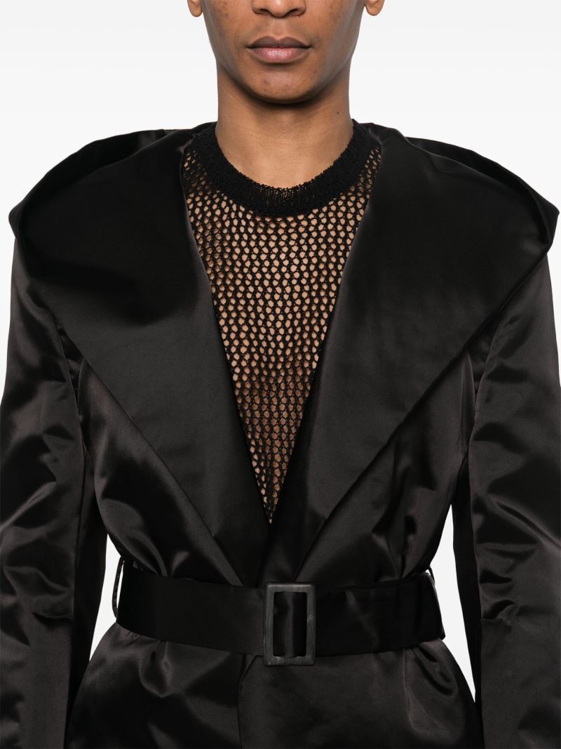 Black Hooded Belted Coat