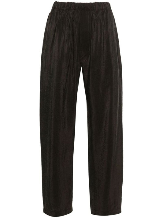 Brown Pleated Tapered Leg
