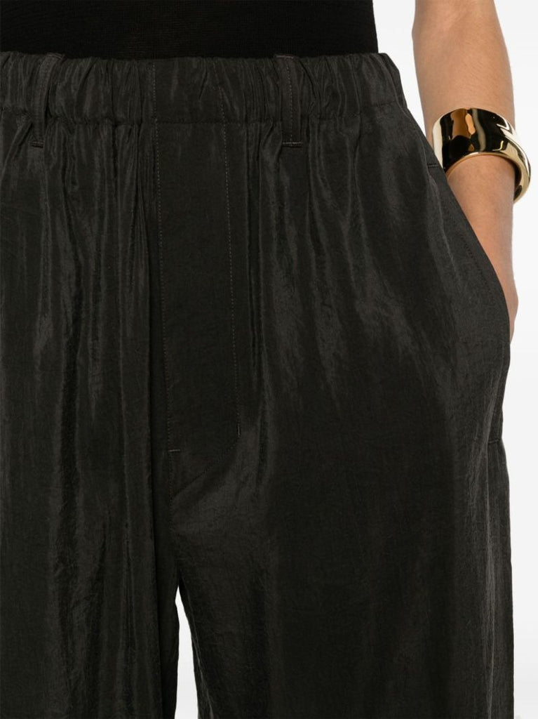 Brown Pleated Tapered Leg