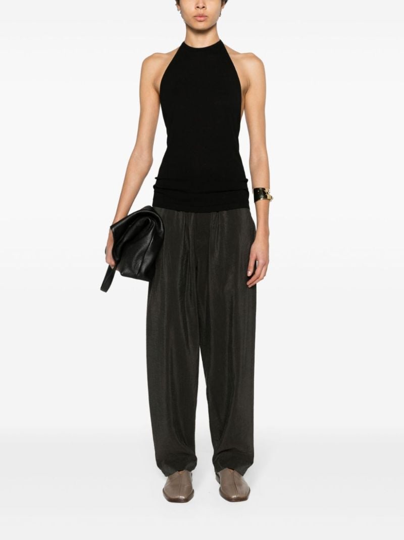 Brown Pleated Tapered Leg