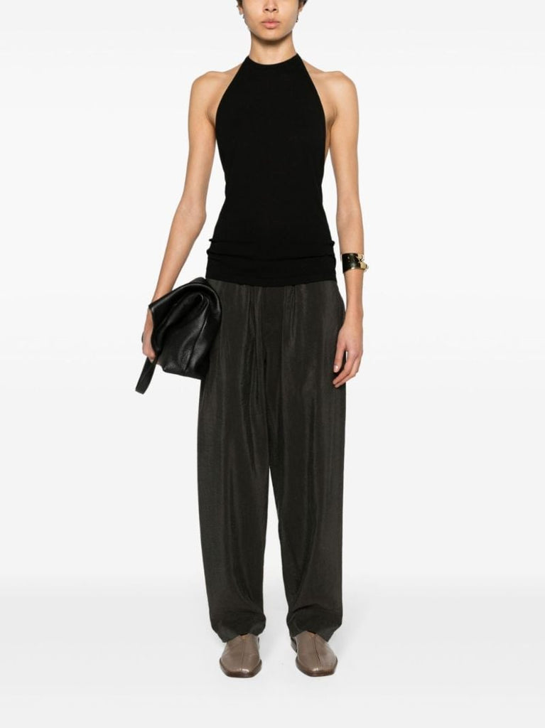 Brown Pleated Tapered Leg