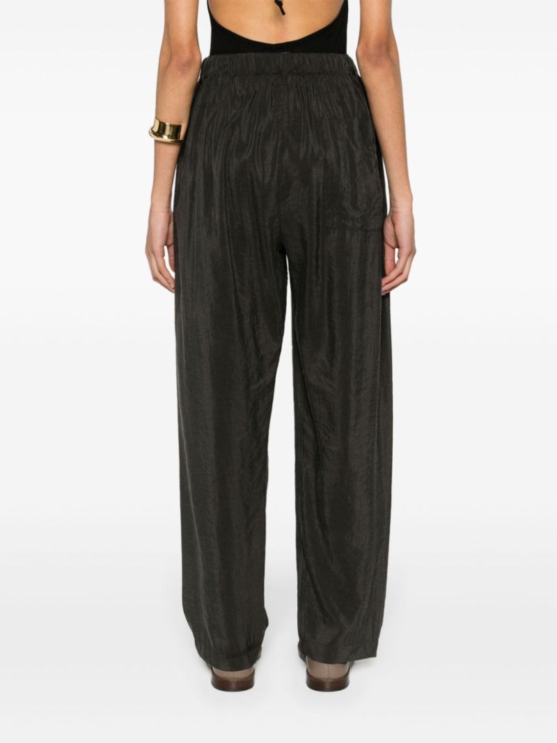 Brown Pleated Tapered Leg