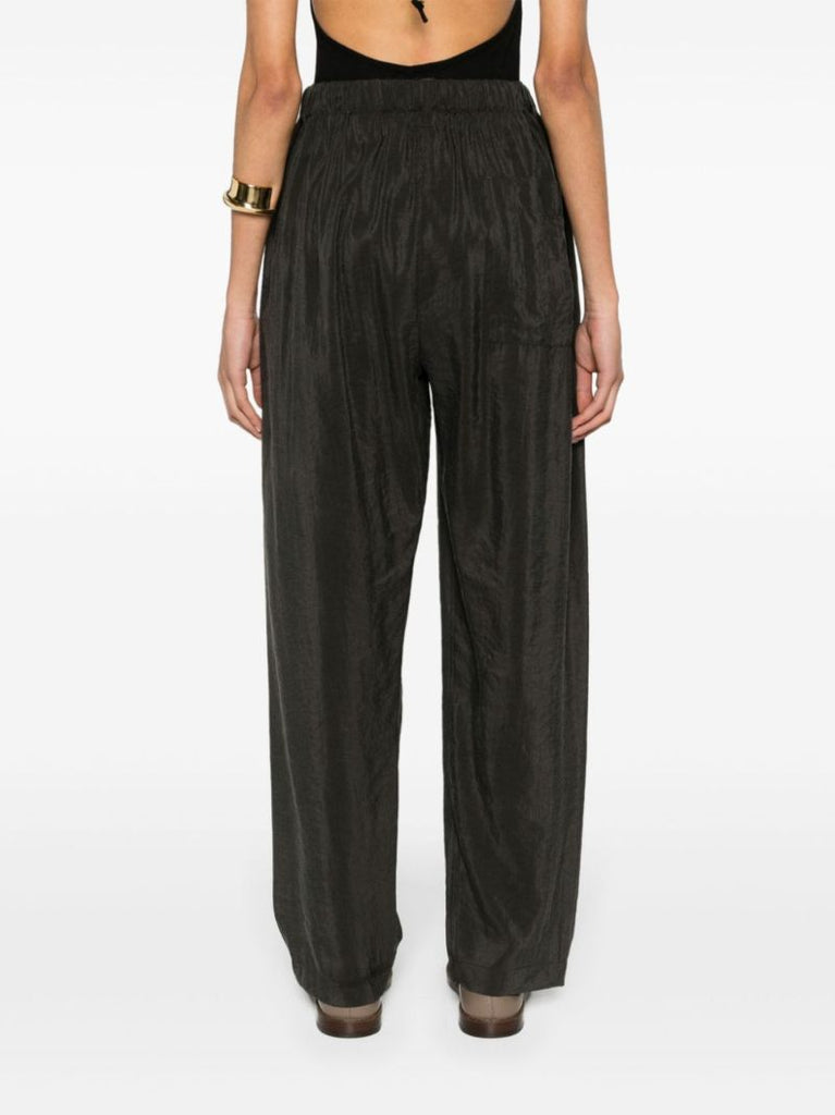 Brown Pleated Tapered Leg