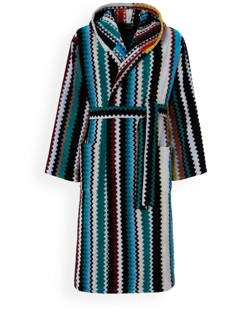 Blue Zigzag Cotton Terry Bathrobe
