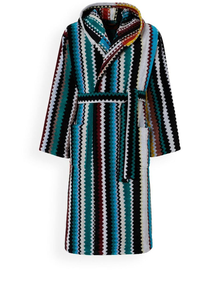 Blue Zigzag Cotton Terry Bathrobe