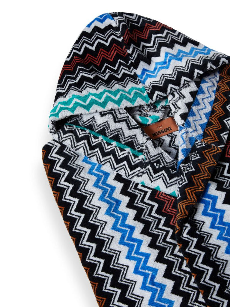 Black Zigzag Cotton Terry Bathrobe
