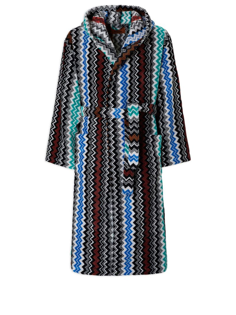 Black Zigzag Cotton Terry Bathrobe