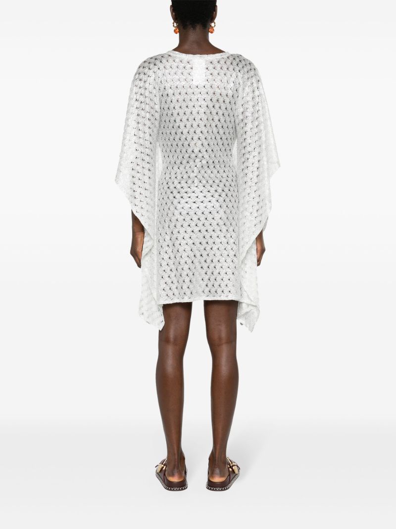 White V-neck Open-knit Dress