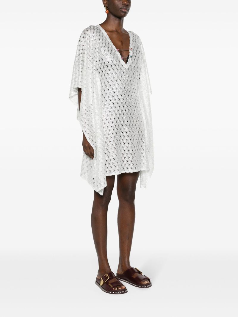White V-neck Open-knit Dress