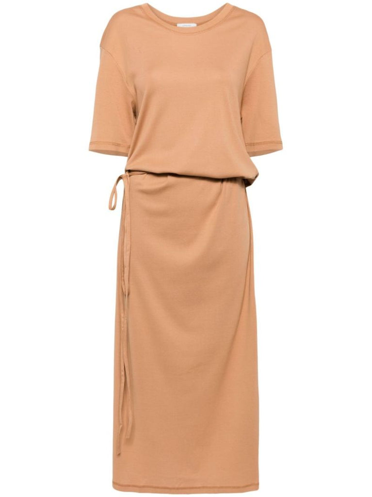 Brown Tied-waist Cotton Dress