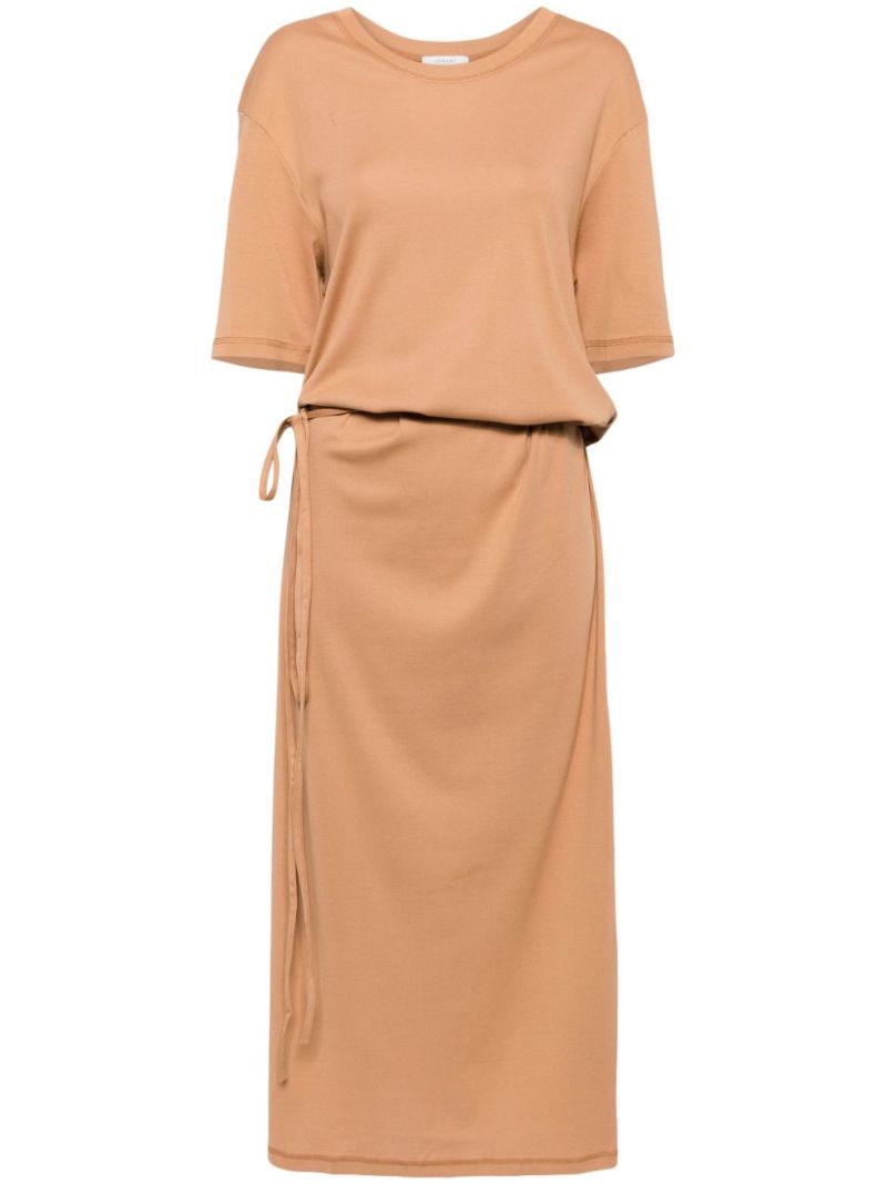 Brown Tied-waist Cotton Dress