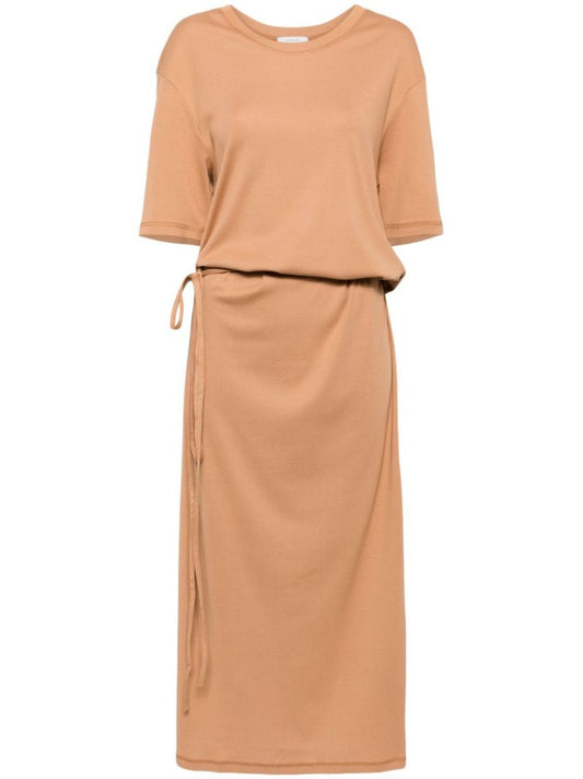 Brown Tied-waist Cotton Dress