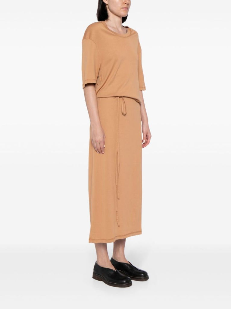 Brown Tied-waist Cotton Dress