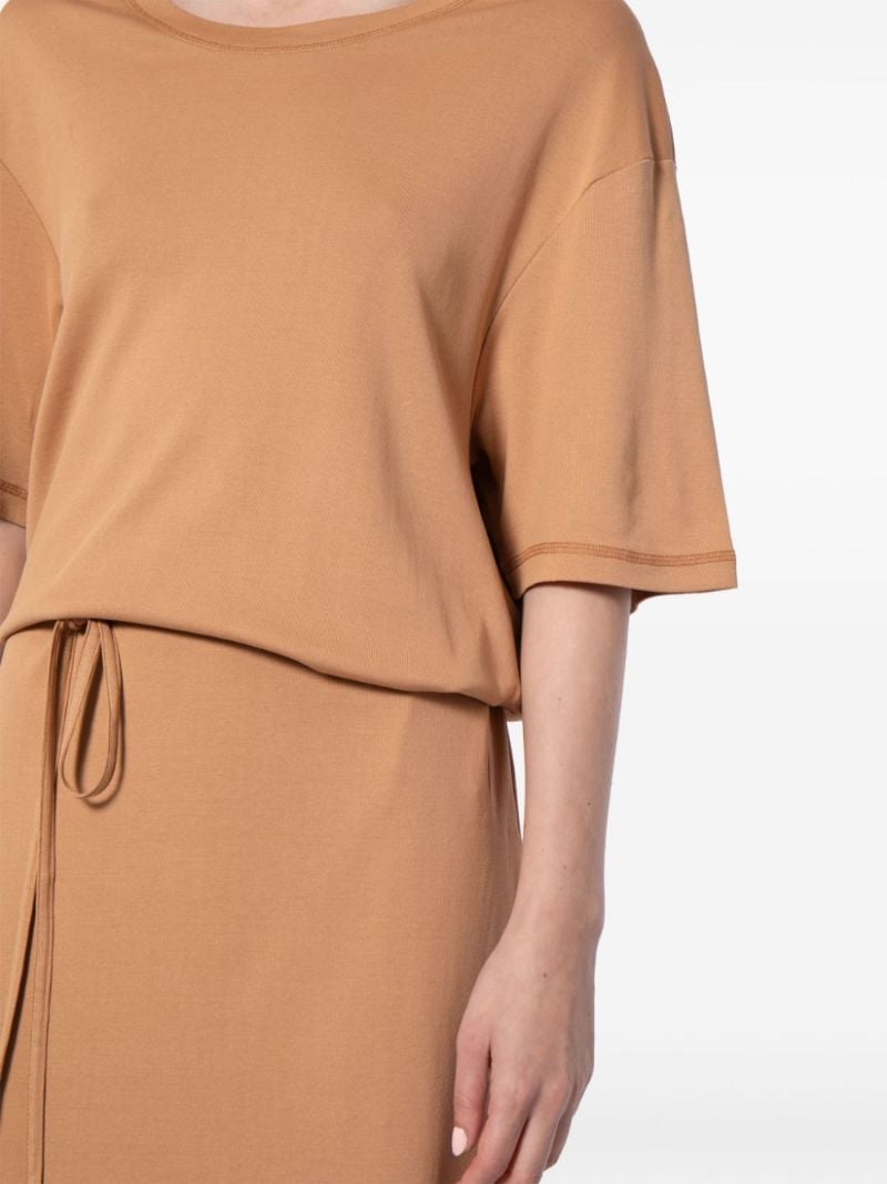 Brown Tied-waist Cotton Dress