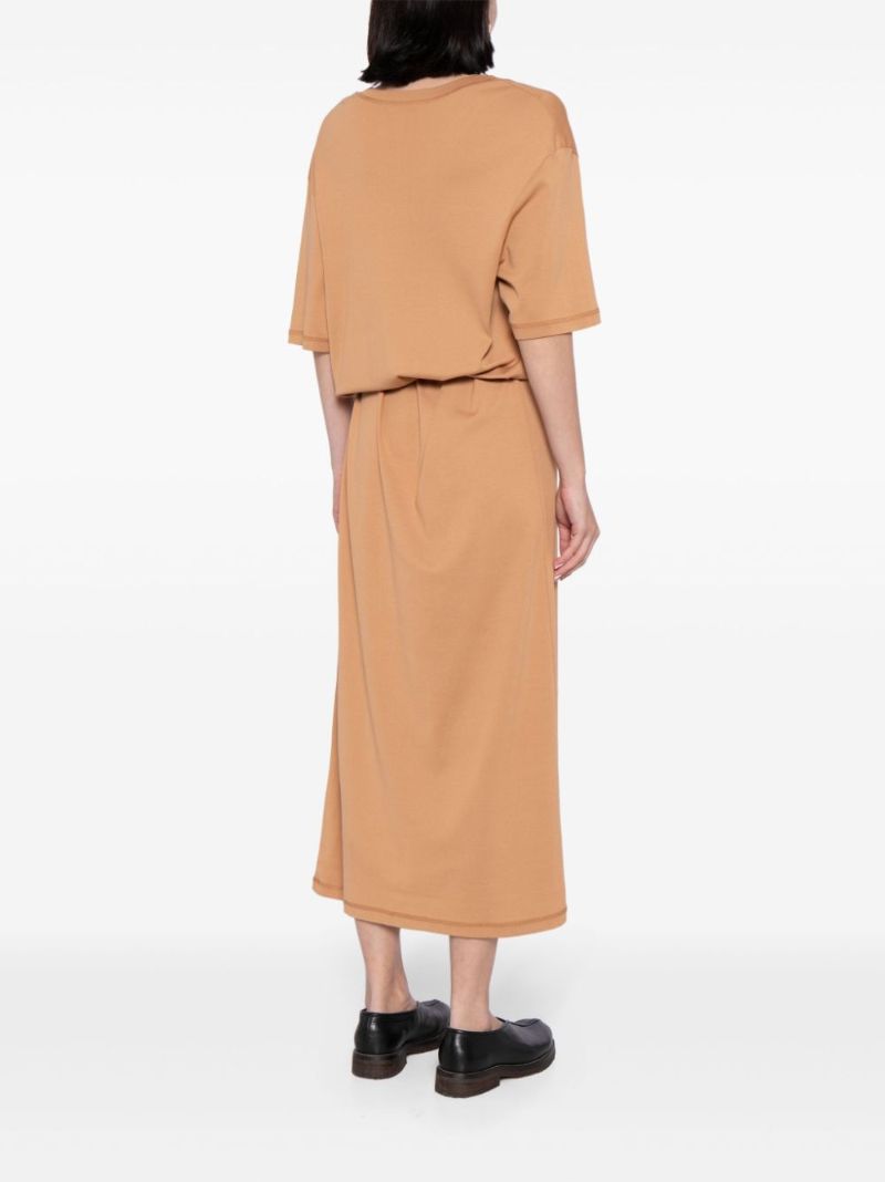 Brown Tied-waist Cotton Dress