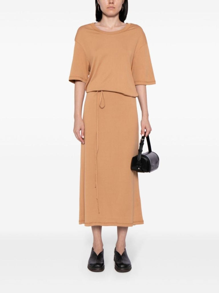 Brown Tied-waist Cotton Dress