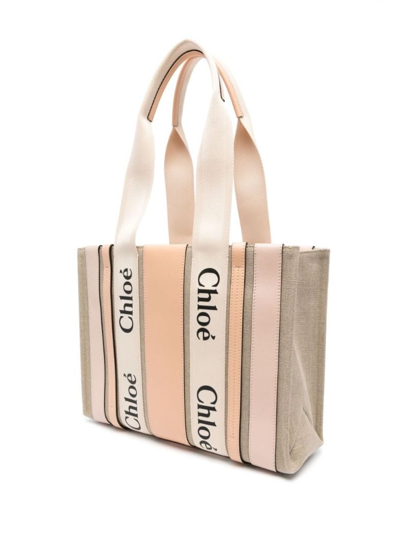 Pink Woody Medium Linen Tote Bag