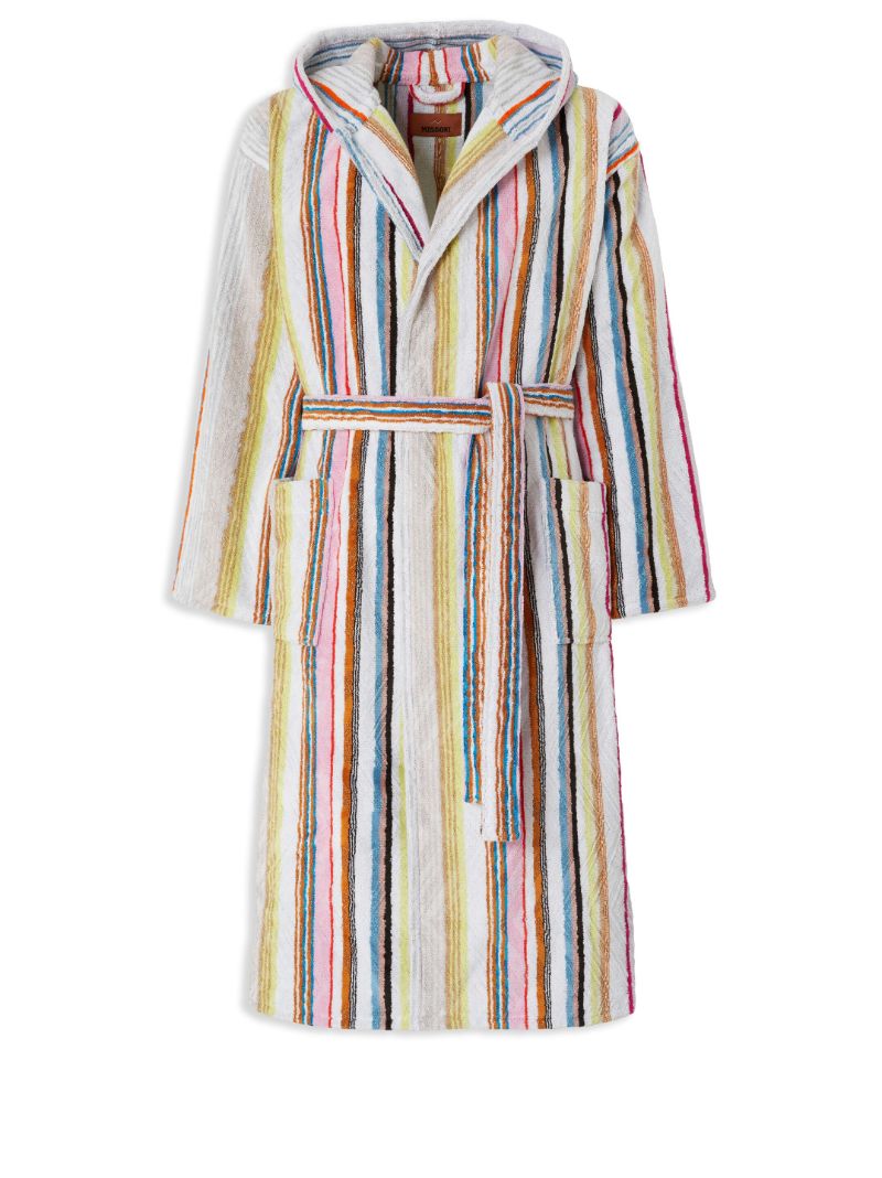 White Moonshadow Striped Cotton Bathrobe