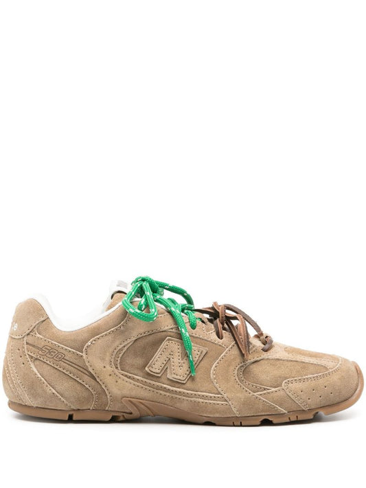 Brown Logo Patch Suede Sneakers