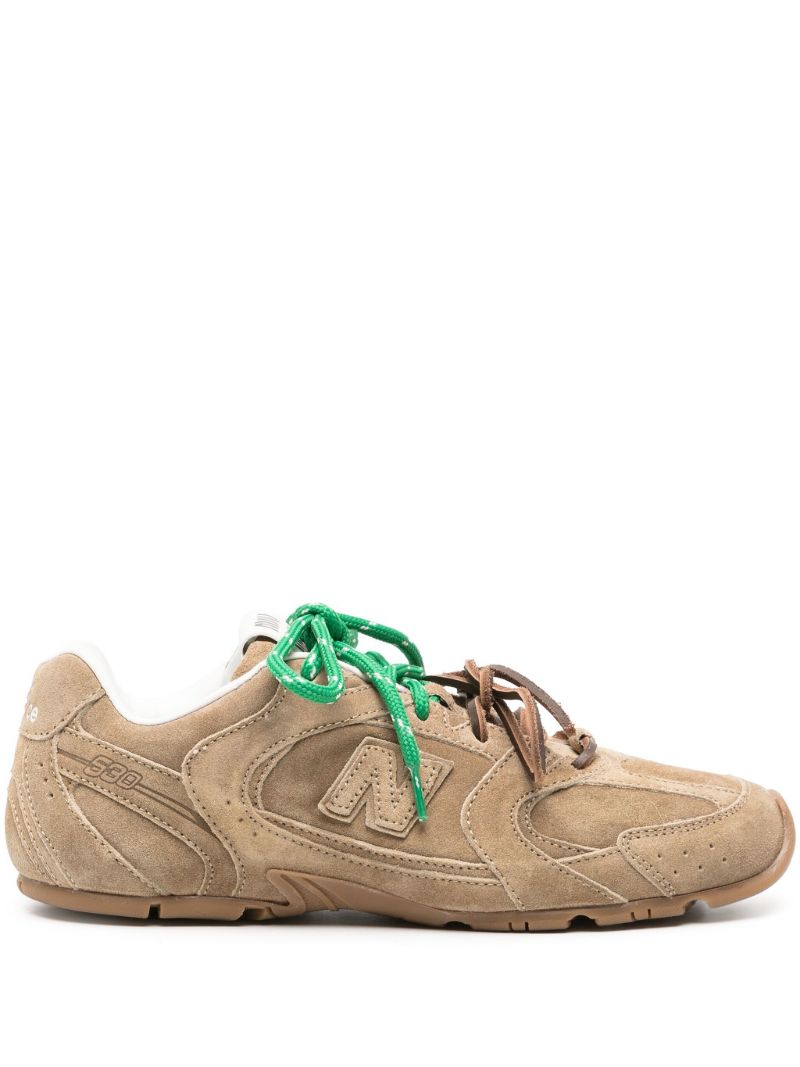 Brown Logo Patch Suede Sneakers