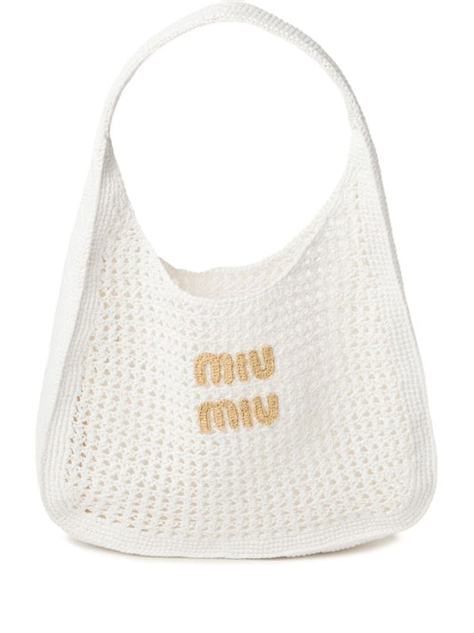 White Logo Crochet Tote Bag